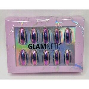 Glamnetic Reusable Press-On Nails Nebula Medium Almond 24 Nail Kit New W/Glue